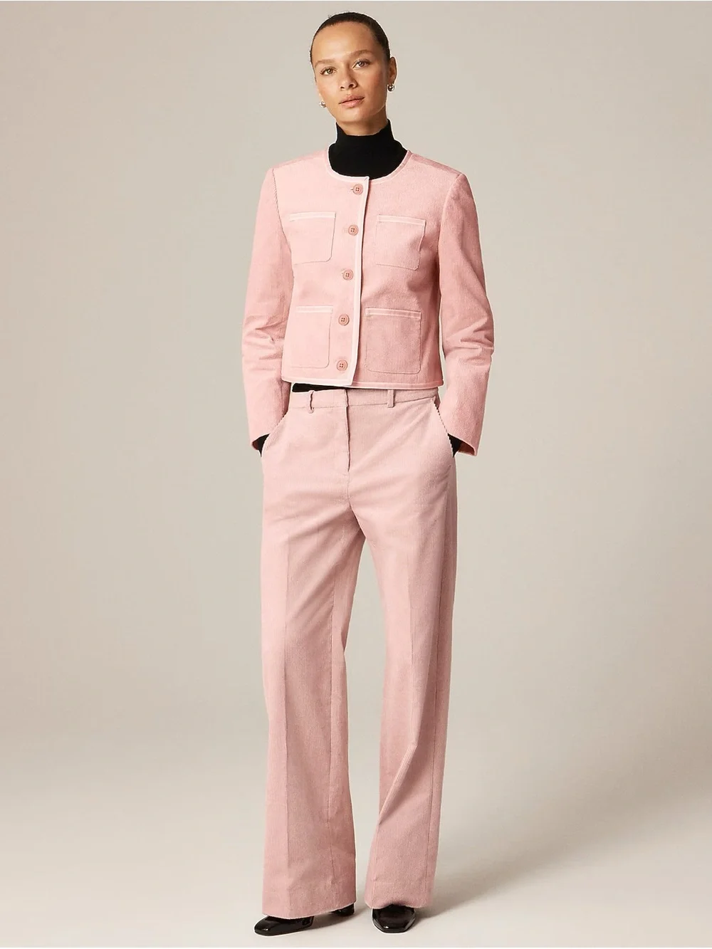 J.Crew Wide-Leg Trouser Stretch Corduroy Pants in Mineral Pink
